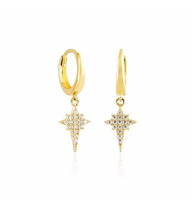 Kutupyıldızı Altın Sallantılı Küpe 14K Gold Taşlı (Çok Renkli)