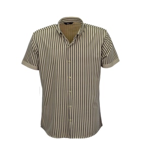 Erkek Spor Likralı Çizgili Gömlek 0037 BGL-ST03847 (Bej)