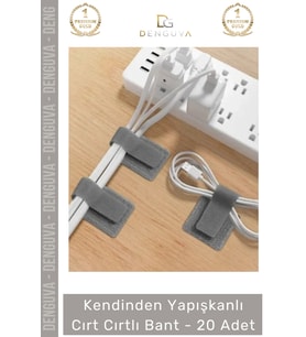 #CırtBant 20 Adet Kablo Düzenleyici Renkli Güçlü Yapışkanlı Kendinden Yapışkanlı Cırt Cırtlı Bant