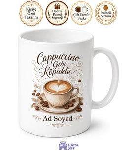 Cappuccino Gibi Köpüklü Yazılı Baskılı Kupa Bardak Kahve Hediye