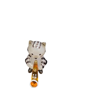 El Yapımı Cam Sarı Saksafon Çalan Siyah Çizgili Kedi Biblo Minik Cam 4x4x3cm SKSKED