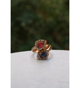 STONEAGE Yakut ve Safir Taşlı Ayarlanabilir Kadın Yüzük (Altın / Dore)
