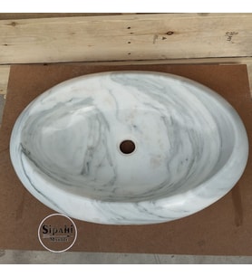 Muğla Beyaz Mermer Bombeli Oval Lavabo