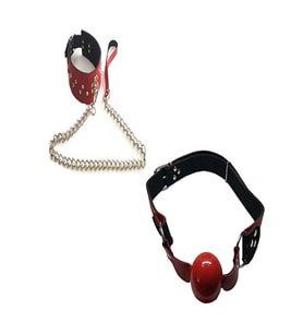 Kırmızı Fantezi Deri Boyun Tasması Fantezi Deri Ağız Topu + Erotik Masaj Yağı(Red Fancy Leather Collar Fancy Leather Mouth Ball + Erotic Massage Oil)