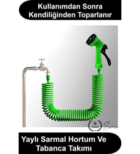 15 Metre Spiral Bahçe Hortumu Otomatik Toparlanan Esnek Hafif Dayanıklı Dolaşmayan Kıvrılmaz Bükülme