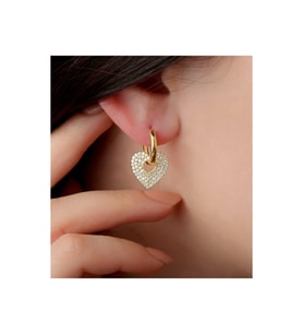 925 Ayar Gümüş Kalp Detaylı Taşlı Küpe (gold)