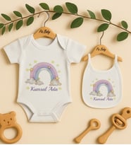 Pia Baby Premium %100 Pamuk İsme Özel Organik Baskılı Çıtçıtlı Bebek Body Ve Önlük 5075-20 (Ekru)