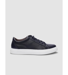 %100 Hakiki Deri Lacivert Bağcıklı Erkek Sneaker
