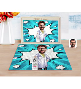 BK Gift Kişiye Özel Erkek Göz Doktoru Karikatürlü 1000 Parça Profesyonel Puzzle-1