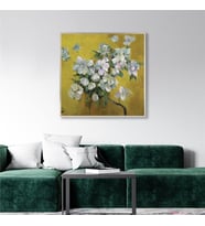 Yağlı Boya Dokulu Tablo Dalda Modern Bahar Çiçekleri Gümüş Çerçeveli U02024