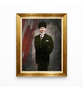 Tablore Atatürk Kalpaklı Türk Bayraklı Tablo