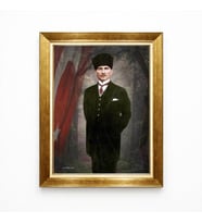 Tablore Atatürk Kalpaklı Türk Bayraklı Tablo