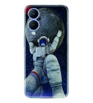 Vivo Y17S Kılıf Silikon Desen Özel Seri Astronot ve Dünya 1759