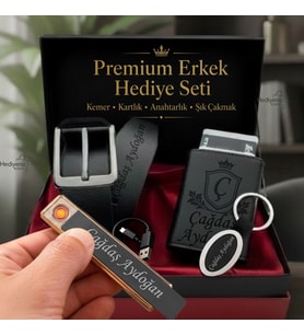 Hemen Kargo İsme Özel Premium 7 Farklı Tasarım Erkek Hediye Seti - Mekanizmalı Otomatik Kartlık Cüzdan Kemer Usb Çakmak Anahtarlık - Babaya Arkadaşa Eşe Sevgiliye Hediye Seti