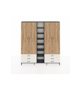Arges Dolap 13 Raflı 6 Çekmeceli 2 Askılı 220x30x243 Antrasit-Çam/Aytaşı
