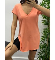 Turuncu V Yaka Yanı Yırtmaçlı Maxi T-shirt (Turuncu)