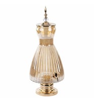 Dekoratif Lüks Musluklu Cam Şerbetlik 6 Litre Düz & Çizgili (Altın Rengi)