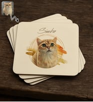 BK Gift Kişiye Özel Evcil Hayvan Karikatürlü 4'lü MDF Ahşap Bardak Altlığı-6, Arkadaşa Hediye, Sevgiliye Hediye