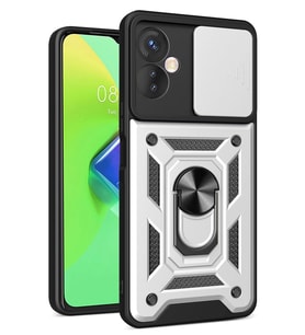 İnfinix 30 4G Kılıf Pars Lens Yüzüklü Silikon - Gümüş
