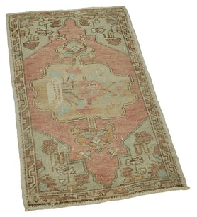 Pembe Bej Eskitme Vintage Salon Halısı Klasik Madalyon Göbekli Desen El Dokuma Pamuk ve Yün