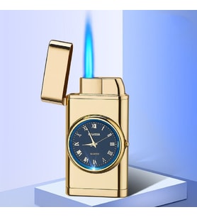 Rüzgar Geçirmez Işıklı Saatli Çakmak Siyah Gold