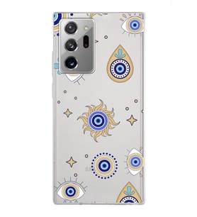 PrintiFy Samsung Galaxy Note 20 Ultra ile Uyumlu 1mm Slim Fit Nazar Boncuğu 5 Baskılı Şeffaf  Kılıf