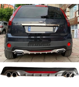 Ford Fiesta 2003-2008 Difüzör Arka Tampon Eki 4 Egzoz Çıkışlı Gri Reflektörlü