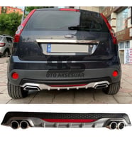 Ford Fiesta 2003-2008 Difüzör Arka Tampon Eki 4 Egzoz Çıkışlı Gri Reflektörlü