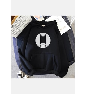 Bts Logo Kapşonlu Sweatshirt (Siyah)