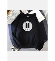 Bts Logo Kapşonlu Sweatshirt (Siyah)