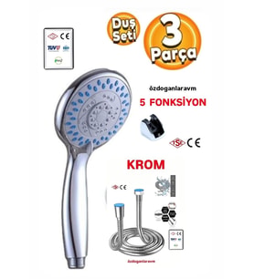 Banyo Duş Armatör Seti Takımı 5 Fonksiyon Başlık 150 cm Krom Hortum