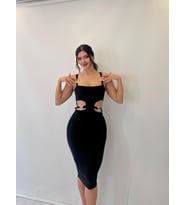 SİYAH SANDY KUMAŞ TOKA DETAYLI KALEM  ELB