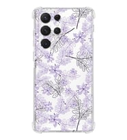 Samsung Galaxy S22 Ultra Uyumlu Köşe Korumalı Antişok  Kapak Floral Lila Tasarımlı Şeffaf  Kılıf