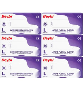 Beybi Lateks Pudralı Muayene Eldiveni L - Large - Büyük 600 Lü Set