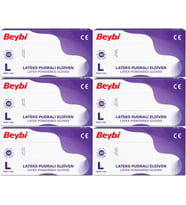 Beybi Lateks Pudralı Muayene Eldiveni L - Large - Büyük 600 Lü Set