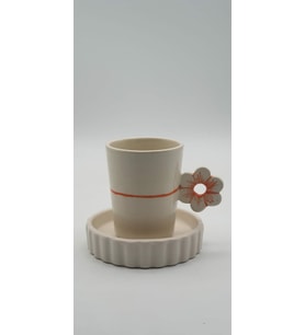 Bulut  Kulp Renkli Çizgi Fincan Mug (Turuncu)
