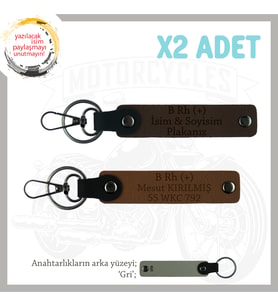 Motor Severlere, İsim Plaka ve B + Kan Grubu Yazılı Anlamlı Hediye x2 Anahtarlık, Kahve-K Kahve-Gr