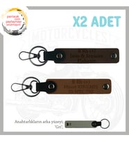 Motor Severlere, İsim Plaka ve B + Kan Grubu Yazılı Anlamlı Hediye x2 Anahtarlık, Kahve-K Kahve-Gr