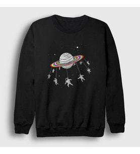 Presmono Unisex Siyah Saturn Astronaut Space Astronot Uzay Sweatshirt 283847tt
