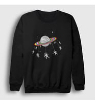 Presmono Unisex Siyah Saturn Astronaut Space Astronot Uzay Sweatshirt 283847tt