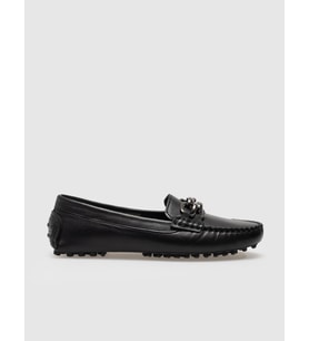 Hakiki Deri Siyah Tokalı Kadın Loafer
