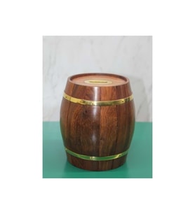 Kişiye Özel Pirinç Ahşap Fıçı Kumbara - 14x12cm