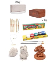 Doğal Kırmızı Kil Seramik Çamuru 2 kg Vakumlu Seramik Çamuru Beyaz 2  Guaj Boya 6'LI Set 15 CC Set
