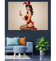 Geleneksel Pin-Up Kız Dövme Dekoratif Kanvas - Mdf Ahşap Tablo