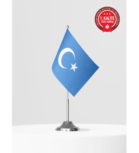 Doğu Türkistan Tekli Masa Bayrağı Set - Saten Kumaş 1. Kalite