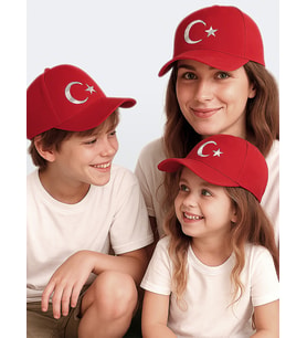 Unisex Çocuk Ay Yıldız Bayrak Kırmızı Şapka