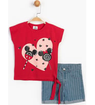 Disney Minnie mouse lisanslı Kot Şortlu kız Çocuk Takım 15543