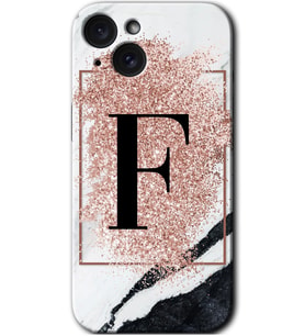 İphone 15 Plus Kılıf HD Desen Baskılı Kılıf - Pembe Mermer Desenli F Harfi