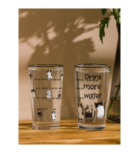 Sevimli Baskılı Büyük Hacimli Cam Bardak Çiftli 570 ml Set
