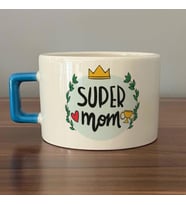 Super Mom Yazı Baskılı Mavi Kulplu C Fincan